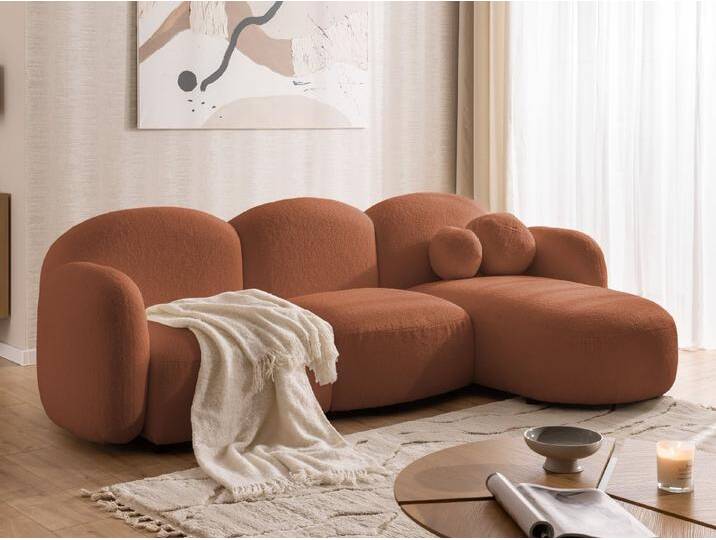 S-Style Möbel Nuvola - Moderne Ecksofa L-Form aus Bouclé-Stoff mit abgerundetem Design und hohem Sitzkomfort - Terrakotta von S-Style Möbel