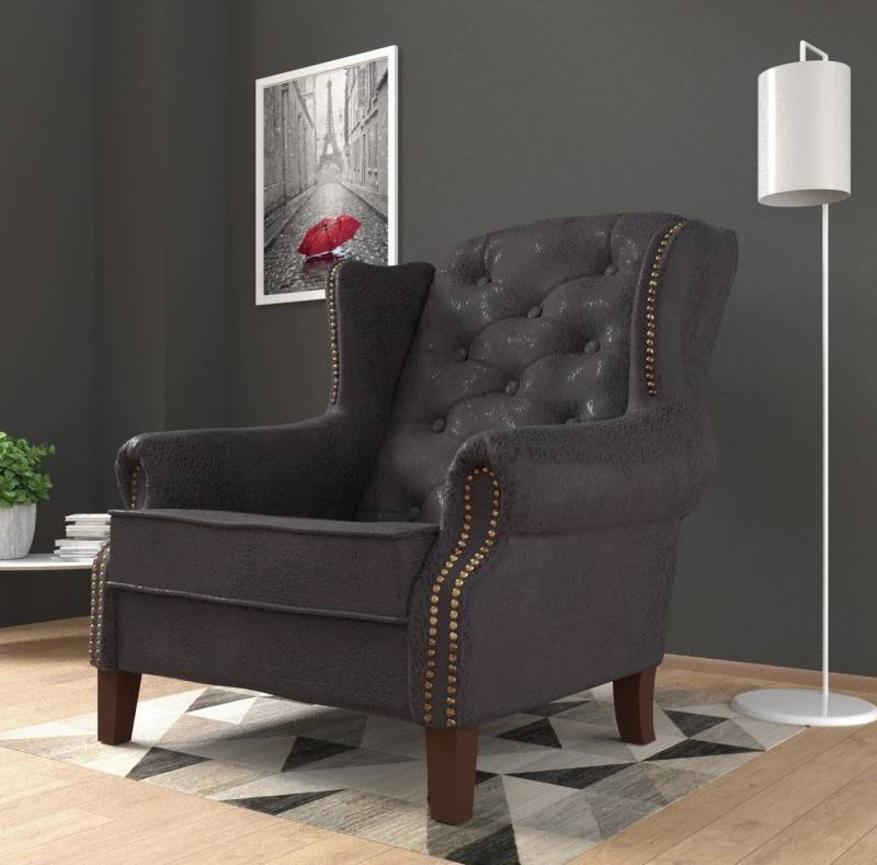 S-Style Möbel Ohrensessel Luzern, Chesterfield mit Steppung und Holzfüßen, mit Wellenfederung S-Style Möbel Ohrensessel Luzern, Chesterfield mit Steppung und Holzfüßen, mit Wellenfederung von S-Style Möbel