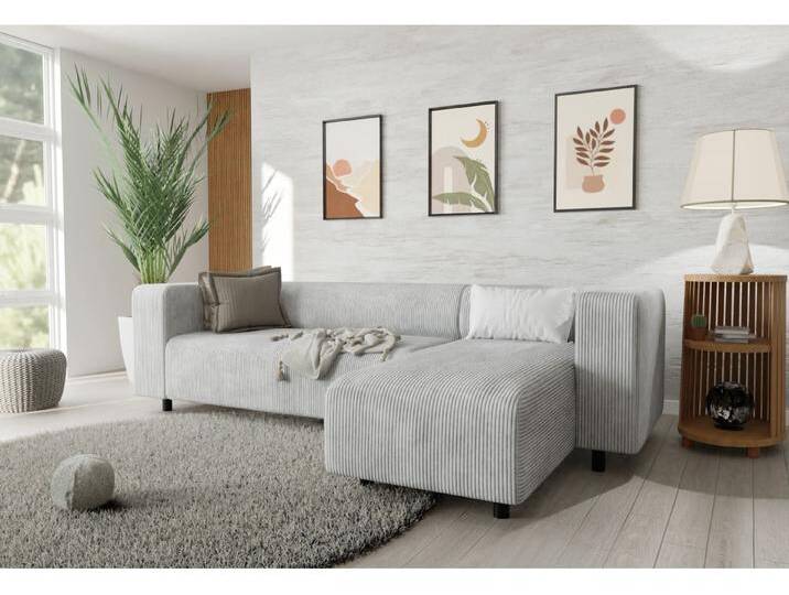 S-Style Möbel Oskar - Modernes Ecksofa mit Ottomane aus Cord-Stoff mit bequemem Sitz - Hellgrau S-Style Möbel Oskar - Modernes Ecksofa mit Ottomane aus Cord-Stoff mit bequemem Sitz - Hellgrau von S-Style Möbel