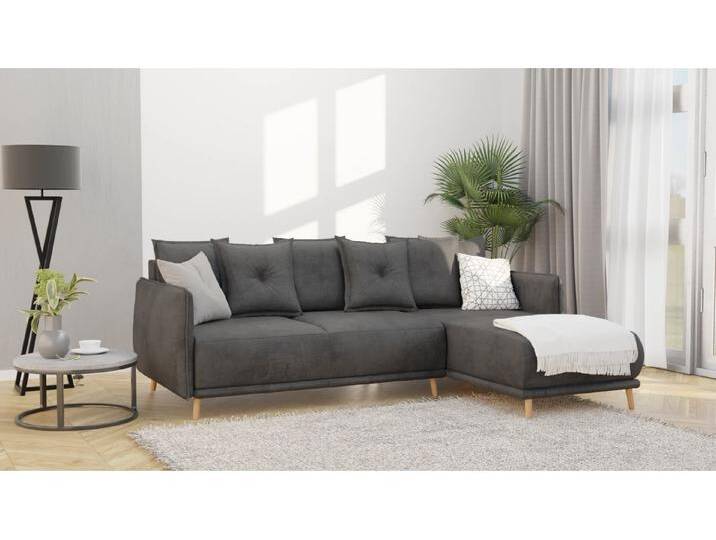 S-Style Möbel Owen - Ecksofa mit Schlaffunktion und Bettkasten in scandinavischem Design mit Holzfüßen aus Luxusmicrofaser - Graphit von S-Style Möbel