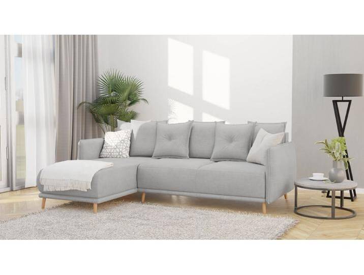 S-Style Möbel Owen - Ecksofa mit Schlaffunktion und Bettkasten in scandinavischem Design mit Holzfüßen aus Luxusmicrofaser - Grau von S-Style Möbel