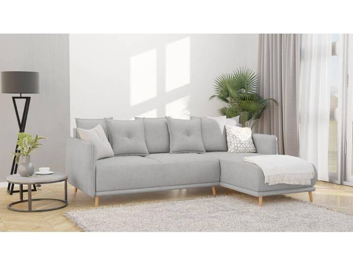 S-Style Möbel Owen - Ecksofa mit Schlaffunktion und Bettkasten in scandinavischem Design mit Holzfüßen aus Luxusmicrofaser - Silber von S-Style Möbel