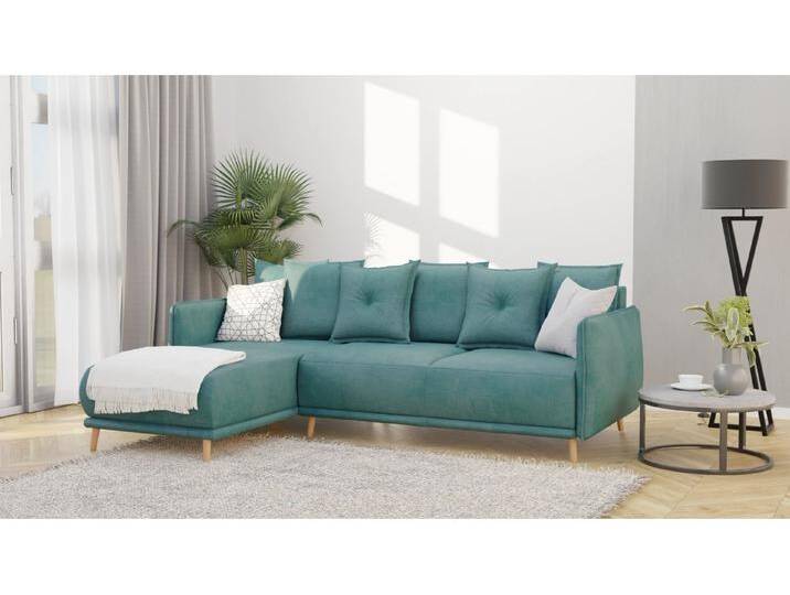 S-Style Möbel Owen - Ecksofa mit Schlaffunktion und Bettkasten in scandinavischem Design mit Holzfüßen aus Luxusmicrofaser - Türkis S-Style Möbel Owen - Ecksofa mit Schlaffunktion und Bettkasten in scandinavischem Design mit Holzfüßen aus Luxusmicrofaser - Türkis von S-Style Möbel