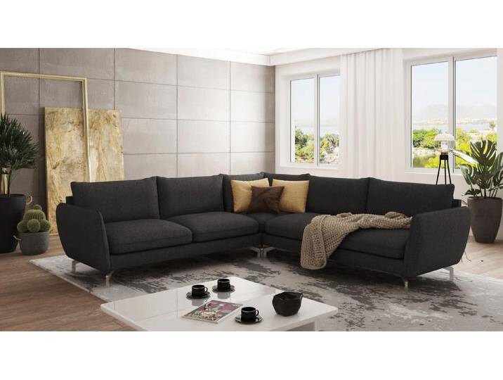 S-Style Möbel Patrick - Modernes Ecksofa mit Silber Metall Füßen - Graphit von S-Style Möbel