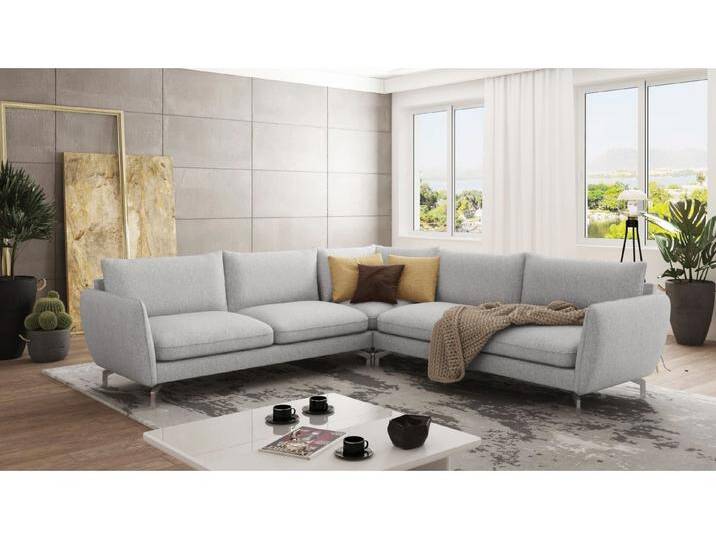 S-Style Möbel Patrick - Modernes Ecksofa mit Silber Metall Füßen - Silber von S-Style Möbel