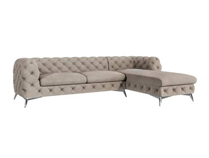 S-Style Möbel Paul - Chesterfield Ecksofa mit Ottomane mit Silber Metall Füßen - Dunkle Creme S-Style Möbel Paul - Chesterfield Ecksofa mit Ottomane mit Silber Metall Füßen - Dunkle Creme von S-Style Möbel