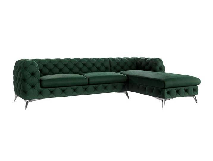 S-Style Möbel Paul - Chesterfield Ecksofa mit Ottomane mit Silber Metall Füßen - Flasche Grün von S-Style Möbel