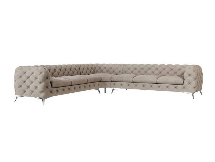 S-Style Möbel Paul - Chesterfield Ecksofa mit Silber Metall Füßen - Dunkle Creme von S-Style Möbel