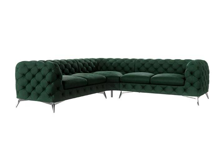 S-Style Möbel Paul - Chesterfield Ecksofa mit Silber Metall Füßen - Flasche Grün von S-Style Möbel