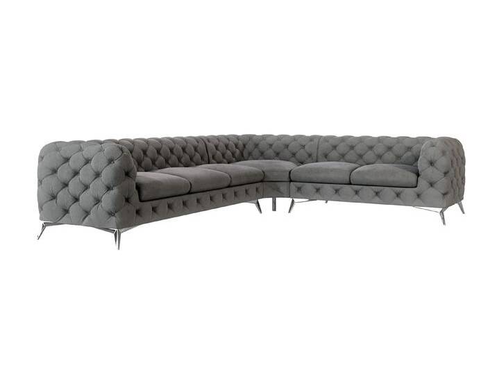 S-Style Möbel Paul - Chesterfield Ecksofa mit Silber Metall Füßen - Grau von S-Style Möbel