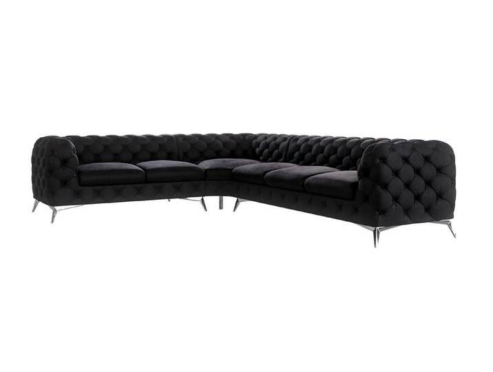 S-Style Möbel Paul - Chesterfield Ecksofa mit Silber Metall Füßen - Schwarz von S-Style Möbel