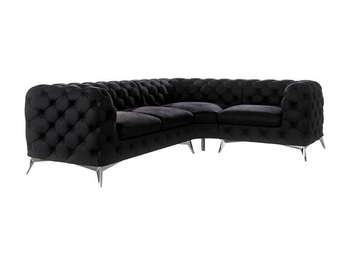 S-Style Möbel Paul - Chesterfield Ecksofa mit Silber Metall Füßen - Schwarz von S-Style Möbel