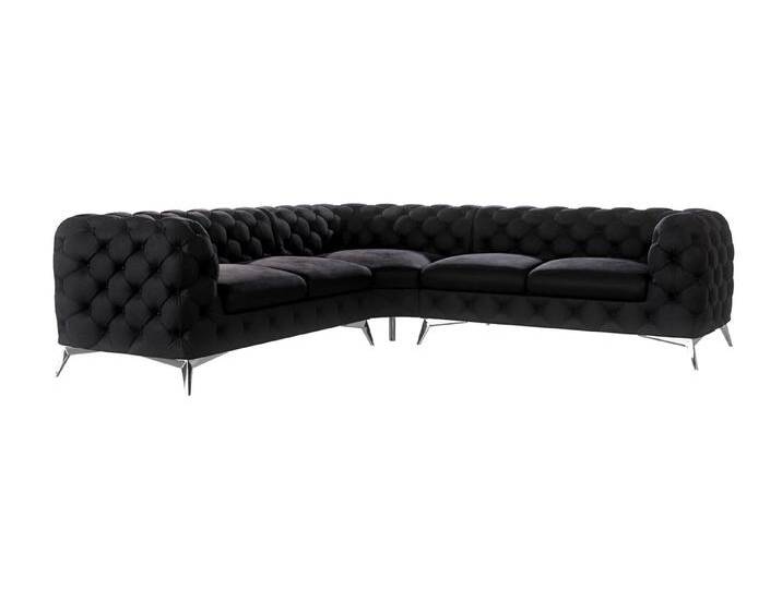 S-Style Möbel Paul - Chesterfield Ecksofa mit Silber Metall Füßen - Schwarz von S-Style Möbel