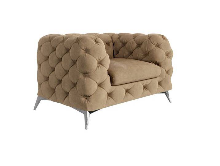 S-Style Möbel Paul - Chesterfield Sessel mit Silber Metall Füßen - Beige von S-Style Möbel