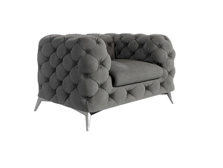 S-Style Möbel Paul - Chesterfield Sessel mit Silber Metall Füßen - Grau von S-Style Möbel