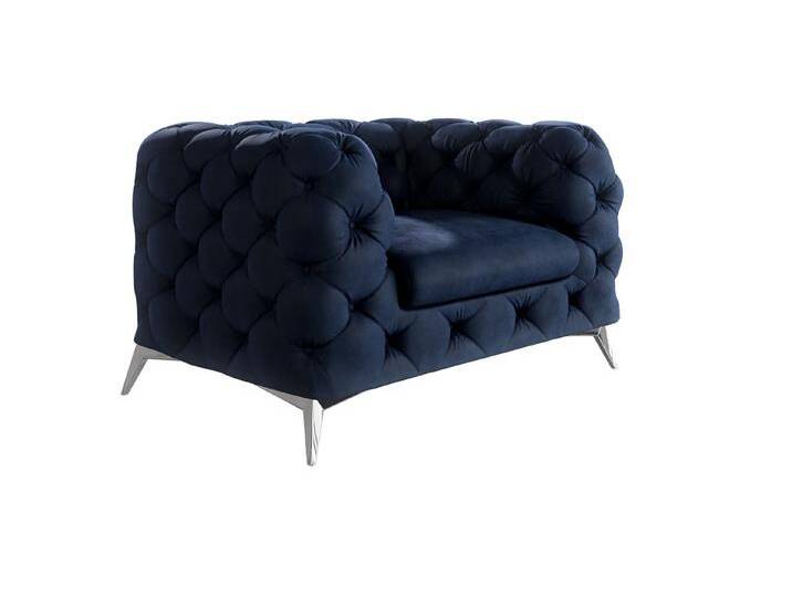 S-Style Möbel Paul - Chesterfield Sessel mit Silber Metall Füßen - Marineblau von S-Style Möbel