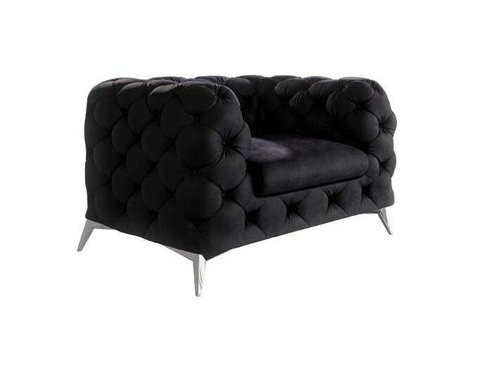 S-Style Möbel Paul - Chesterfield Sessel mit Silber Metall Füßen - Schwarz von S-Style Möbel