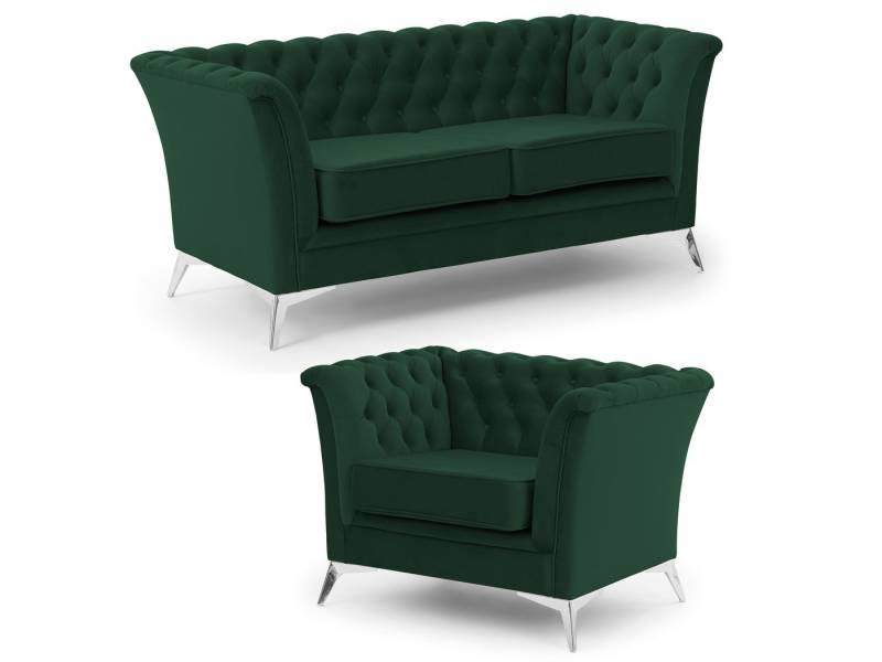 S-Style Möbel Polstergarnitur 2+1 Whitby aus Samt mit goldenen, silbernen oder schwarzen Füßen von S-Style Möbel