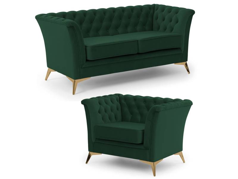 S-Style Möbel Polstergarnitur 2+1 Whitby aus Samt mit goldenen, silbernen oder schwarzen Füßen von S-Style Möbel