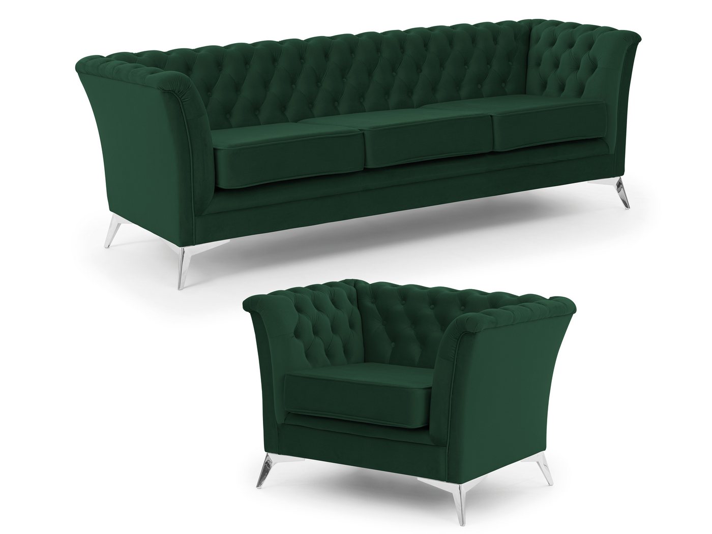 S-Style Möbel Polstergarnitur 3+1 Whitby aus Samt mit goldenen, silbernen oder schwarzen Füßen von S-Style Möbel