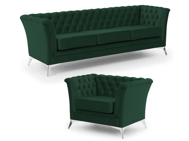 S-Style Möbel Polstergarnitur 3+1 Whitby aus Samt mit goldenen, silbernen oder schwarzen Füßen von S-Style Möbel