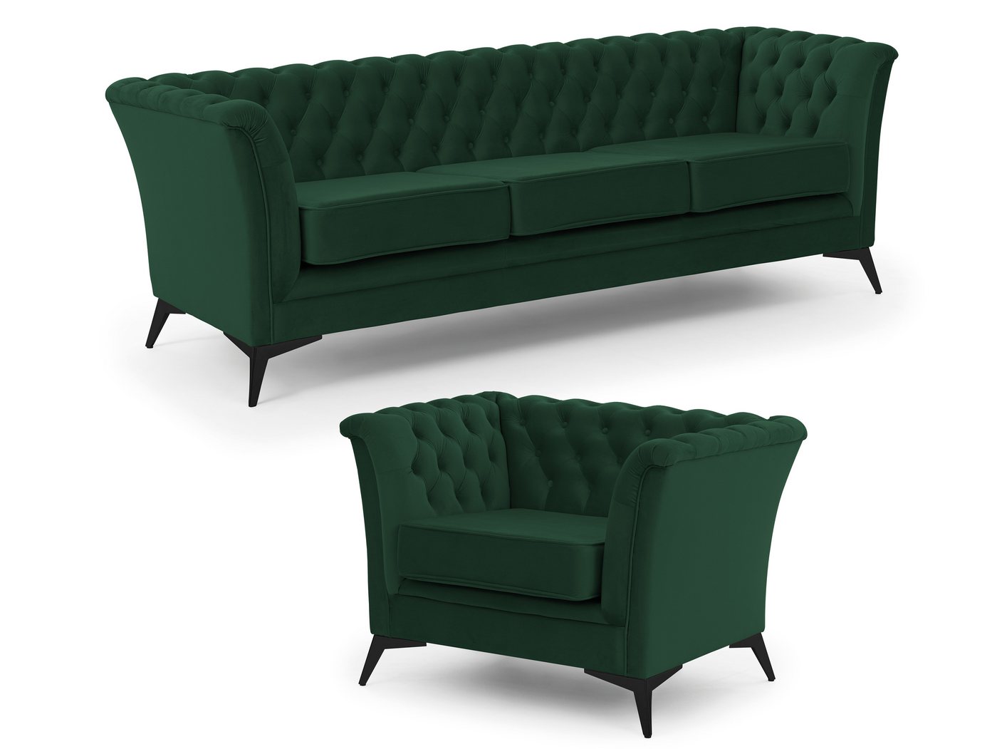 S-Style Möbel Polstergarnitur 3+1 Whitby aus Samt mit goldenen, silbernen oder schwarzen Füßen von S-Style Möbel