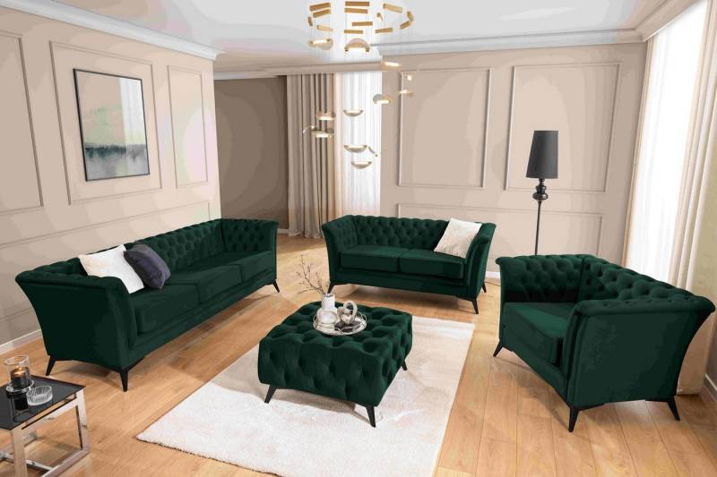 S-Style Möbel Polstergarnitur 3+2+1 Whitby, aus Samt mit goldenen, silbernen oder schwarzen Füßen S-Style Möbel Polstergarnitur 3+2+1 Whitby, aus Samt mit goldenen, silbernen oder schwarzen Füßen von S-Style Möbel