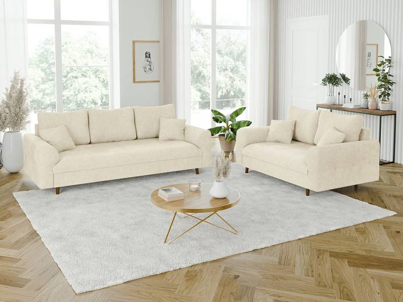 S-Style Möbel Polstergarnitur 3+2 Kristian mit Holzfüßen im skandinavischen Stil aus Chenille-Stoff, (1x 3-Sitzer-Sofa, 1x 2-Sitzer-Sofa), mit Wellenfederung von S-Style Möbel