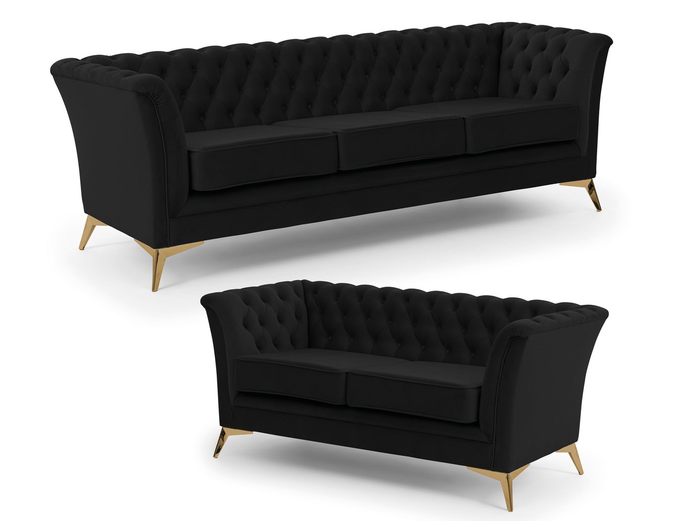 S-Style Möbel Polstergarnitur 3+2 Whitby aus Samt mit goldenen, silbernen oder schwarzen Füßen S-Style Möbel Polstergarnitur 3+2 Whitby aus Samt mit goldenen, silbernen oder schwarzen Füßen von S-Style Möbel