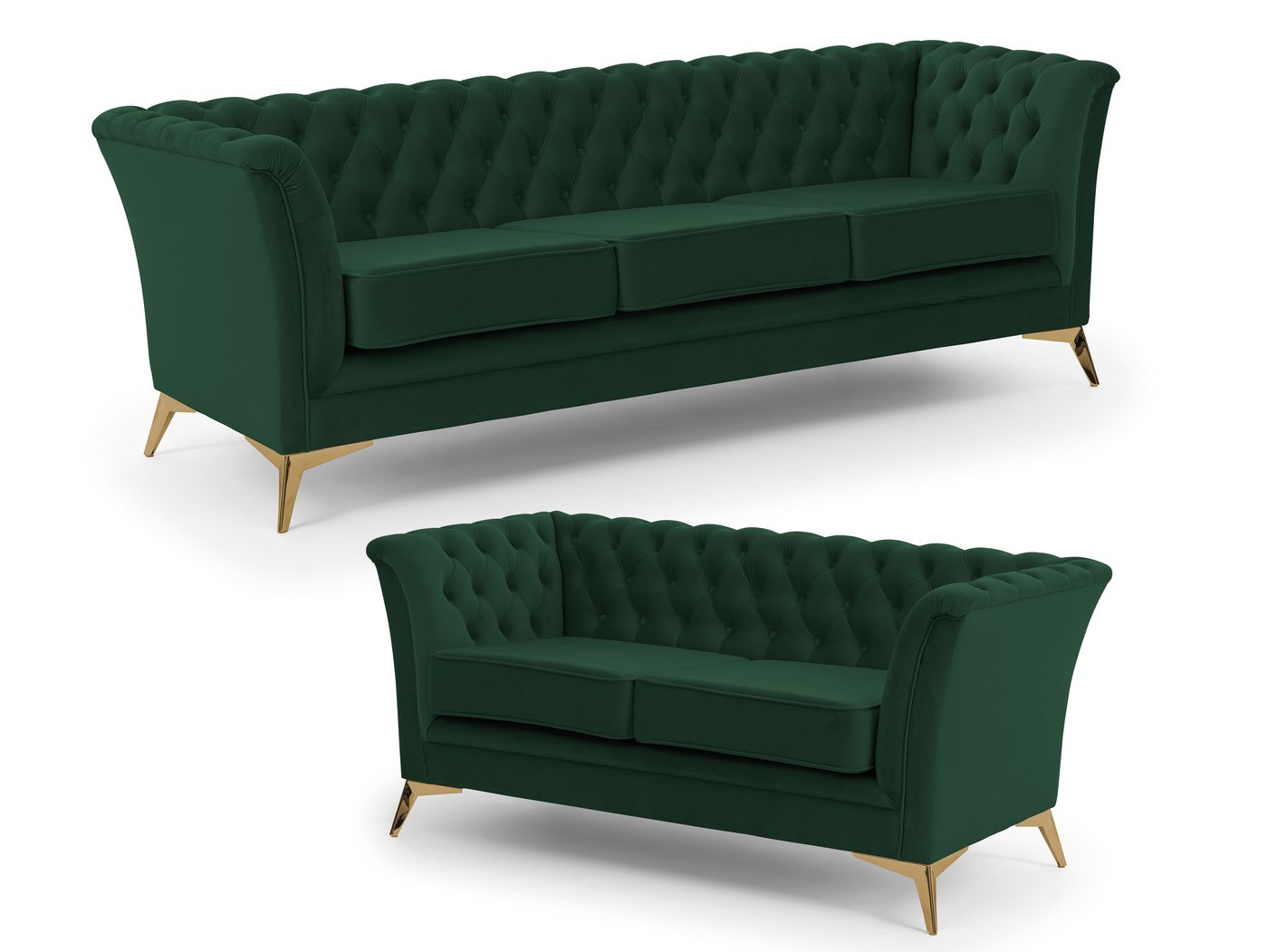 S-Style Möbel Polstergarnitur 3+2 Whitby aus Samt mit goldenen, silbernen oder schwarzen Füßen S-Style Möbel Polstergarnitur 3+2 Whitby aus Samt mit goldenen, silbernen oder schwarzen Füßen von S-Style Möbel