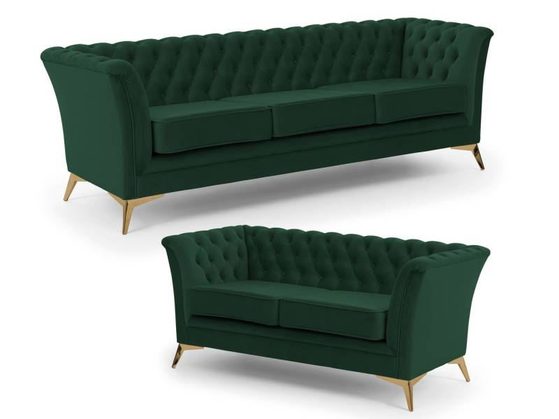 S-Style Möbel Polstergarnitur 3+2 Whitby aus Samt mit goldenen, silbernen oder schwarzen Füßen von S-Style Möbel