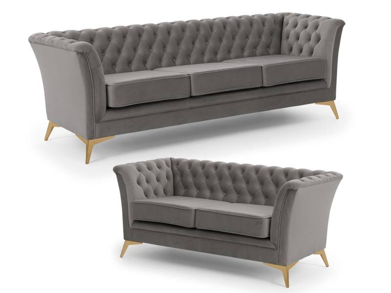 S-Style Möbel Polstergarnitur 3+2 Whitby aus Samt mit goldenen, silbernen oder schwarzen Füßen S-Style Möbel Polstergarnitur 3+2 Whitby aus Samt mit goldenen, silbernen oder schwarzen Füßen von S-Style Möbel