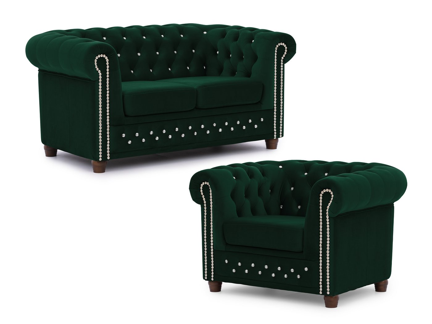 S-Style Möbel Polstergarnitur Chesterfield 2+1 Cleo Blink aus Samt mit Kristallsteppung, (1x 2-Sitzer-Sofa, 1x Sessel), mit Wellenfederung von S-Style Möbel