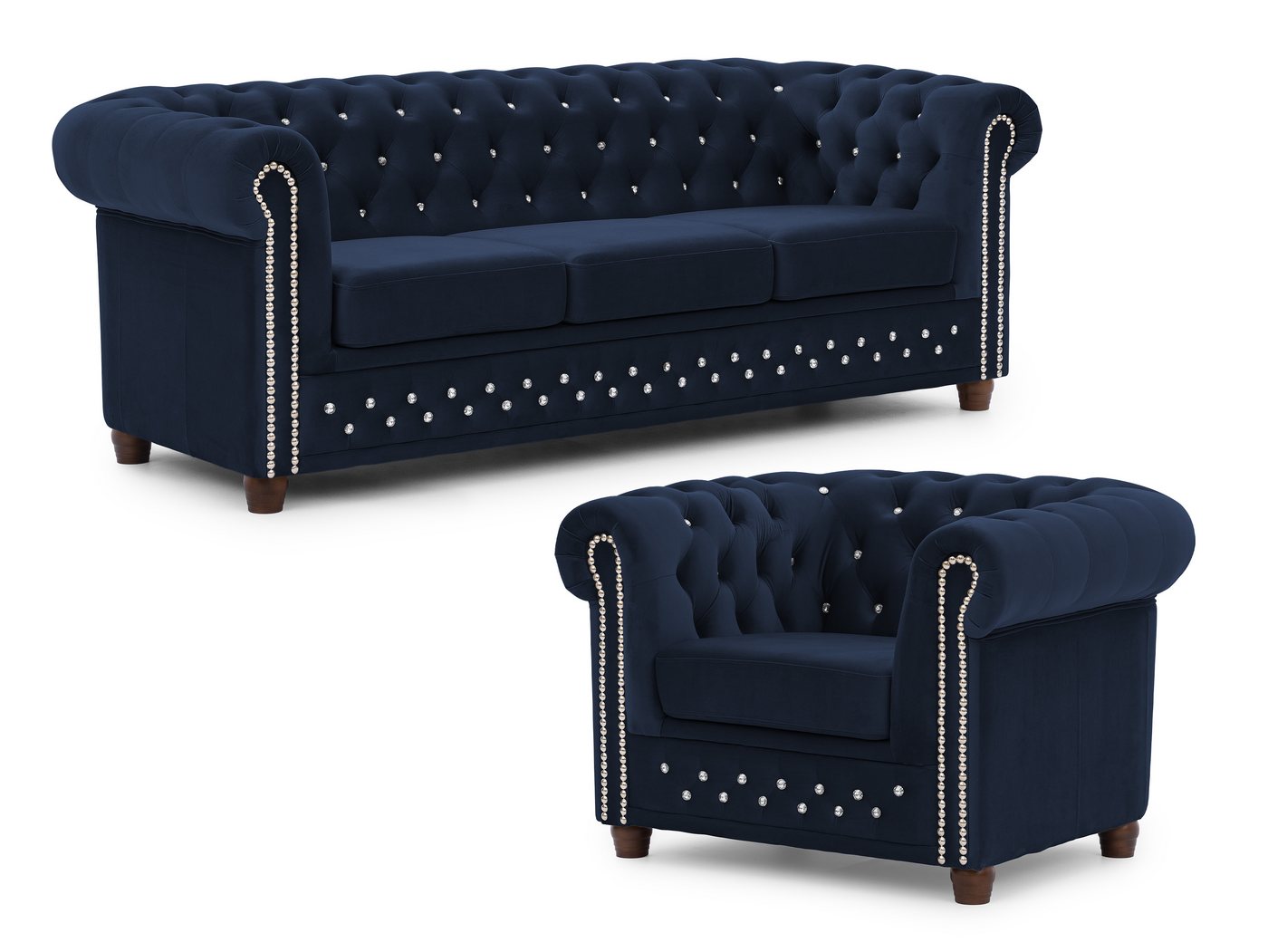 S-Style Möbel Polstergarnitur Chesterfield 3+1 Cleo Blink aus Samt mit Kristallsteppung, (1x 3-Sitzer-Sofa, 1x Sessel) von S-Style Möbel