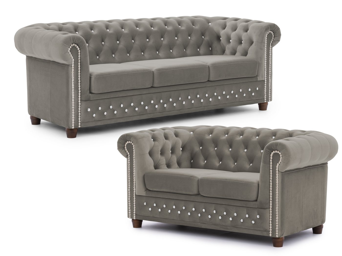 S-Style Möbel Polstergarnitur Chesterfield 3+2 Cleo Blink aus Samt mit Kristallsteppung, (1x 3-Sitzer-Sofa, 1x 2-Sitzer-Sofa), mit Wellenfederung von S-Style Möbel