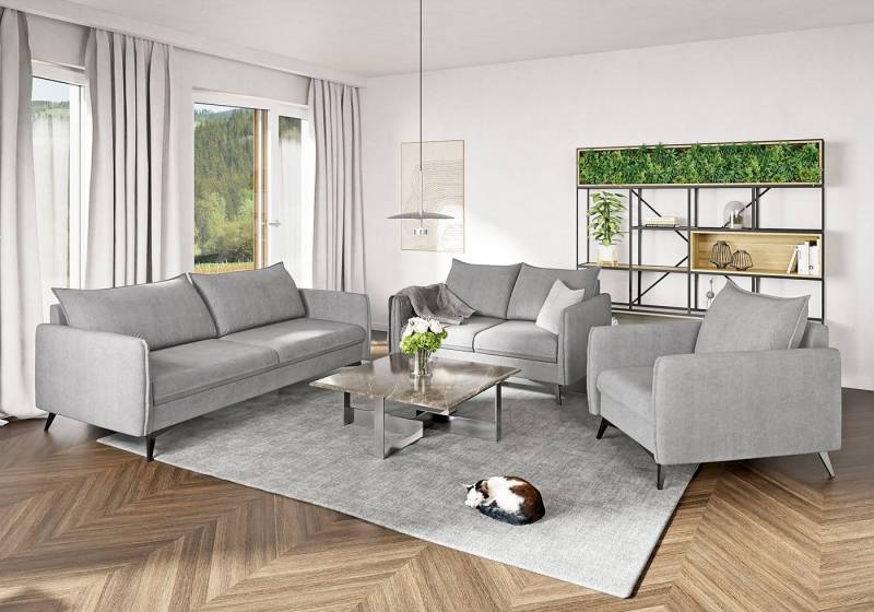 S-Style Möbel Polstergarnitur 3+2+1 Azalea mit Schwarz Metall Füßen aus Luxusmikrofaser, (1x 3-Sitzer-Sofa, 1x 2-Sitzer-Sofa, 1x Sessel), mit Wellenfederung von S-Style Möbel