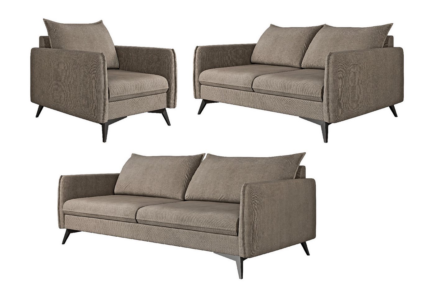 S-Style Möbel Polstergarnitur Modernes 3+2+1 Azalea mit Schwarz Metall Füßen, (1x 3-Sitzer-Sofa, 1x 2-Sitzer-Sofa, 1x Sessel), mit Wellenfederung von S-Style Möbel