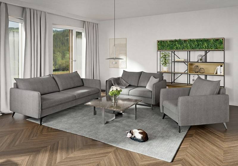 S-Style Möbel Polstergarnitur 3+2+1 Azalea mit Schwarz Metall Füßen aus Luxusmikrofaser, (1x 3-Sitzer-Sofa, 1x 2-Sitzer-Sofa, 1x Sessel), mit Wellenfederung von S-Style Möbel