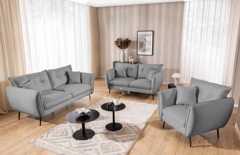 S-Style Möbel Polstergarnitur 3+2+1 Nordloft aus Samt-Stoff mit Hohen Schwarzen Metallfüßen von S-Style Möbel
