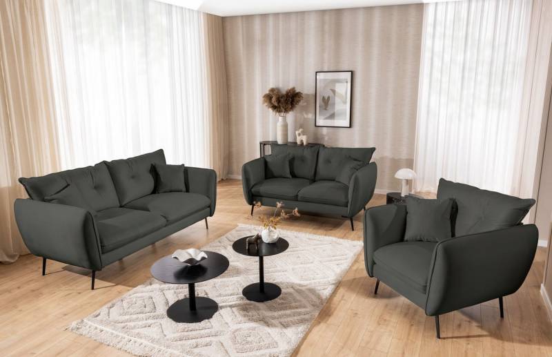 S-Style Möbel Polstergarnitur 3+2+1 Nordloft aus Samt-Stoff mit Hohen Schwarzen Metallfüßen von S-Style Möbel