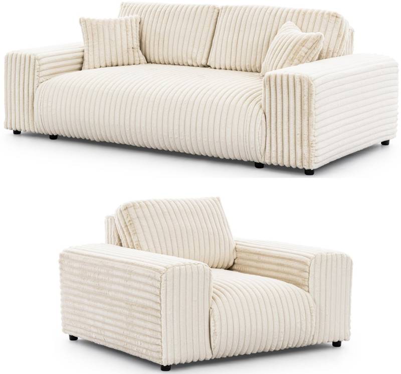 S-Style Möbel Polstergarnitur 3+1 Mollis aus Plüschcord mit schöner Sitzkomfort von S-Style Möbel
