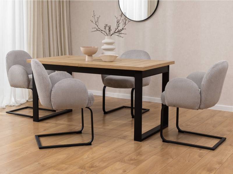 S-Style Möbel Polsterstuhl 2er Set Vela im Japandi Stil aus grauem Cord schwarzes Metallgestell von S-Style Möbel