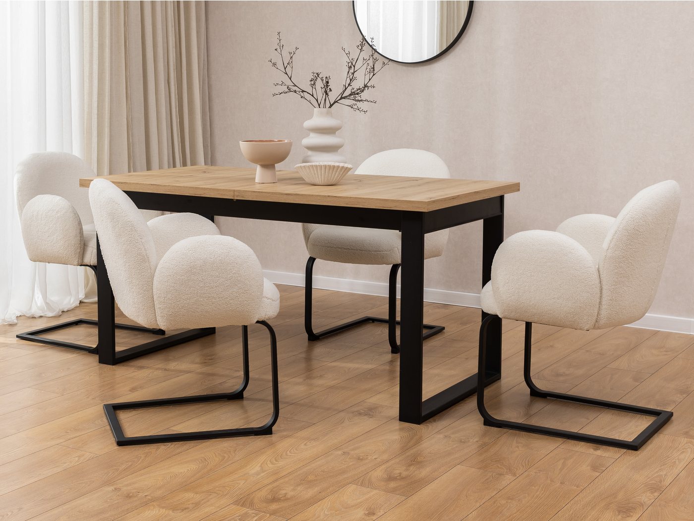 S-Style Möbel Polsterstuhl 2er Set Vela im Japandi Stil weiße Bouclé mit schwarzem Metallgestell S-Style Möbel Polsterstuhl 2er Set Vela im Japandi Stil weiße Bouclé mit schwarzem Metallgestell von S-Style Möbel