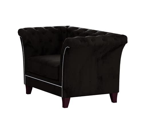 S-Style Möbel Noah Chesterfield Sessel Loungesessel Lesesessel Coctailsessel Clubsessel Mini Sofa 1-Sitzer Couch Wohnzimmer Möbel Schwarz 123 x 82 x 75 cm von S-Style Möbel