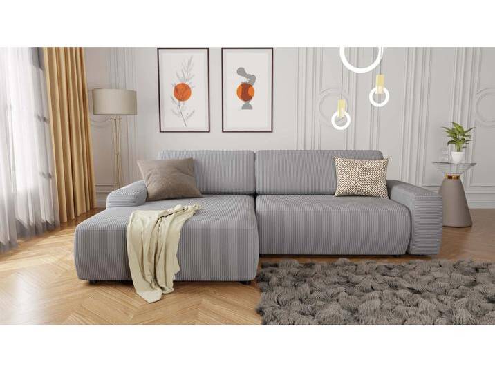 S-Style Möbel Rowan - Ecksofa mit Schlaffunktion und Bettkasten in Cord-Stoff schöner Sitzkomfort - Hellgrau von S-Style Möbel