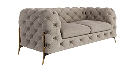 S-Style Möbel Bellano Chesterfield Sofa 2-Sitzer 2er Couch Wohnzimmer Möbel Freistehend mit Metallfüßen 185x100x73 cm Dunkelcreme von S-Style Möbel