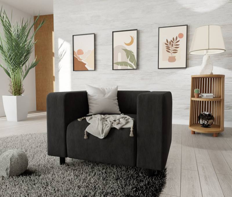 S-Style Möbel Sessel Gustav aus Cord-Stoff mit bequemem Sitz (Sessel x 1), mit Wellenfederung von S-Style Möbel