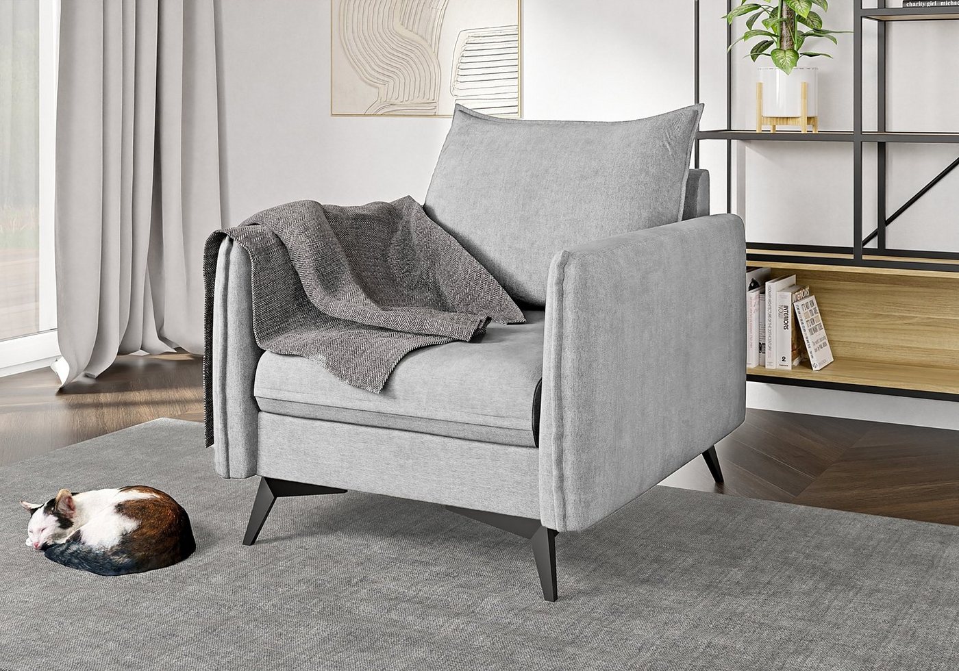 S-Style Möbel Sessel Modernes Azalea mit Schwarz Metall Füßen, mit Wellenfederung von S-Style Möbel