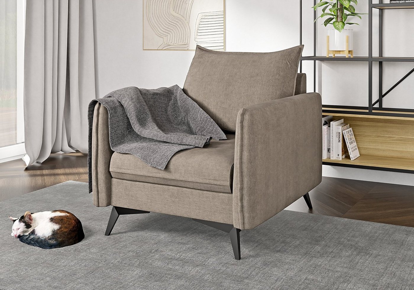 S-Style Möbel Sessel Modernes Azalea mit Schwarz Metall Füßen, mit Wellenfederung von S-Style Möbel