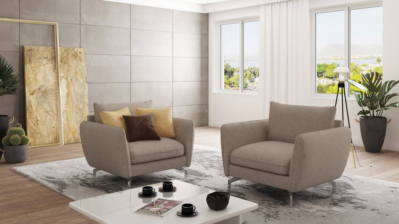 S-Style Möbel Sessel Modernes Benita mit Silber Metall Füßen, mit Wellenfederung von S-Style Möbel